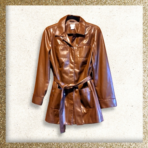 Chico's Jackets & Blazers - Chico's cocoa brown snap front faux leather jacket